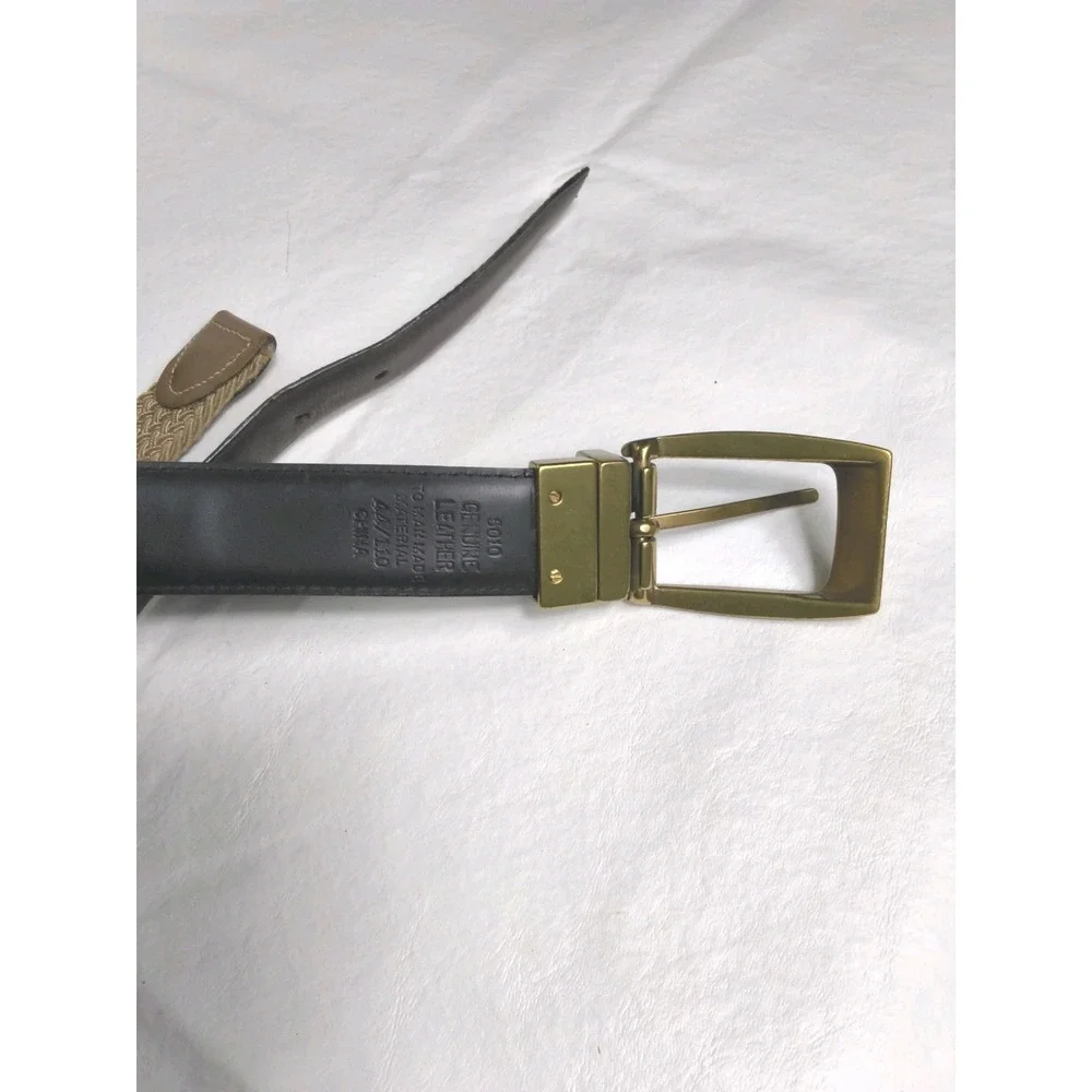 Belts Lot of 2 Size 44 / 110 Brown Leather And Brown Woven Stretch